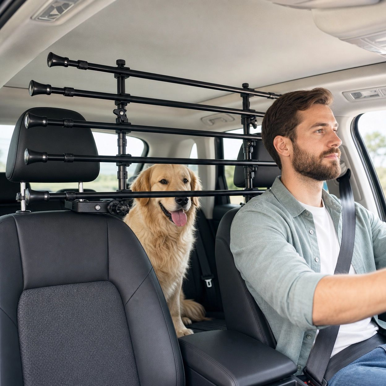 Tubular Rear-Seat Vehicle Pet Barrier main view